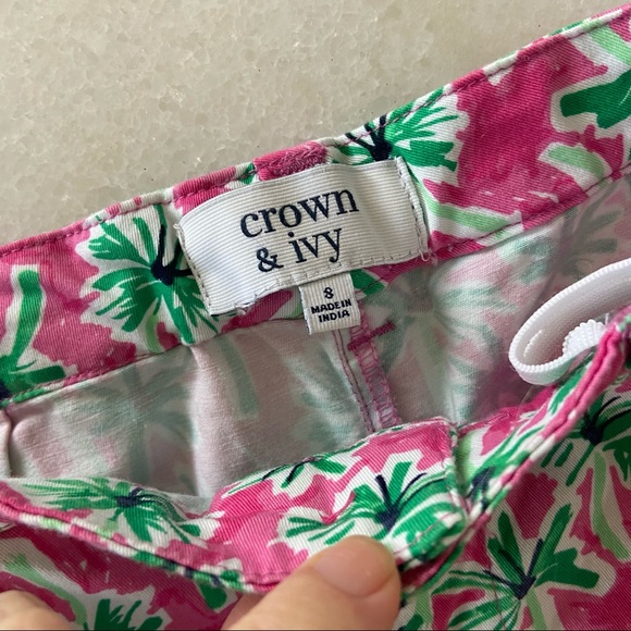 Crown & Ivy Palm Tree Shorts Scallop Hem 8 NWT - Picture 2 of 5